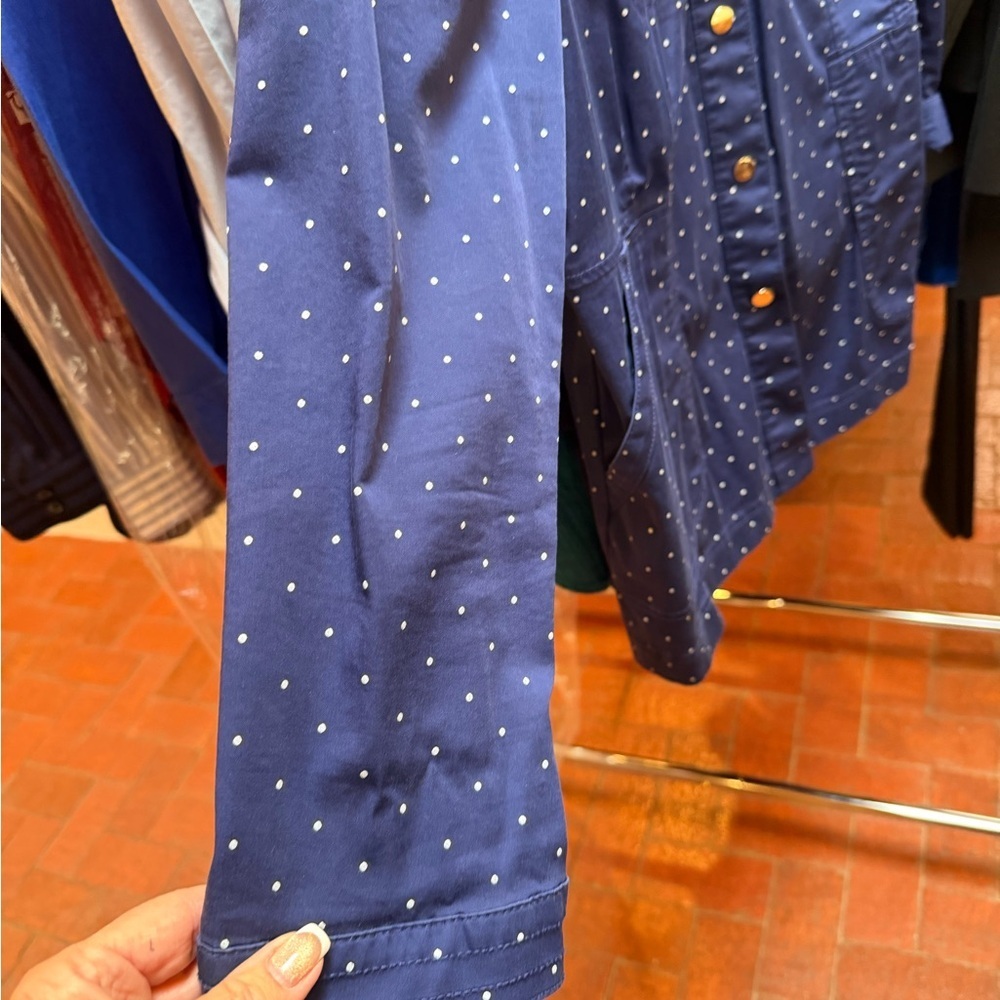 CHICOS XL/3 BLUE POLKA DOT SNAP FRONT UTILITY JACKET W POCKETS - Picture 6 of 6